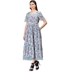 Wayward fancies Lace Trim Hibiscus Print Cotton Dress